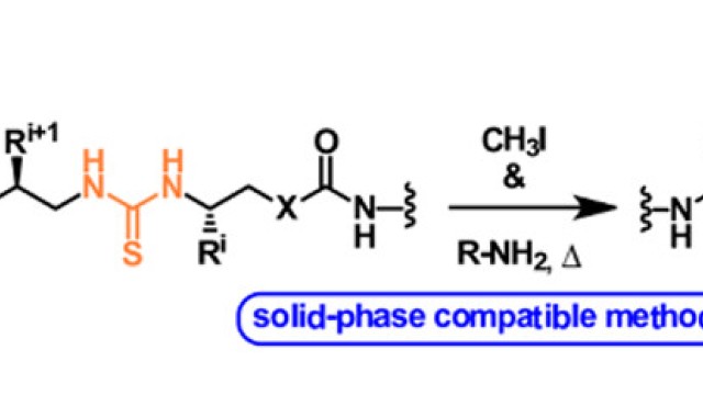 Image A post-elongation strategy for the introduction of guanidinium units in the main chain of helical oligourea foldamers